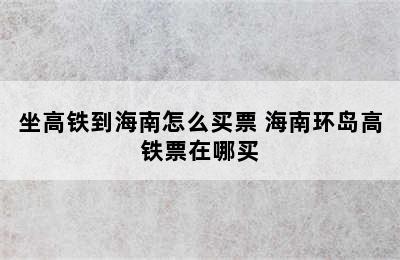 坐高铁到海南怎么买票 海南环岛高铁票在哪买